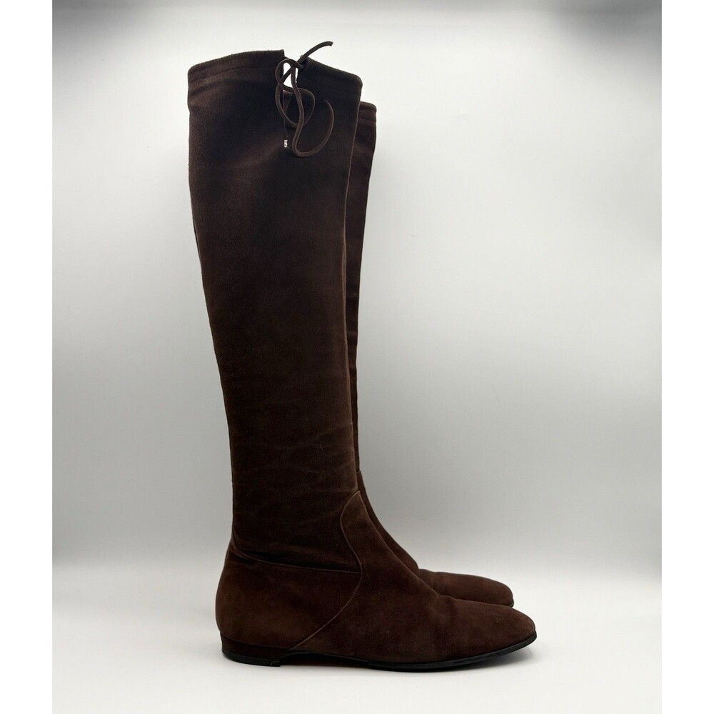 Christian Louboutin Brown Suede Knee High Riding Boots Flat Heel Size EU 35.5